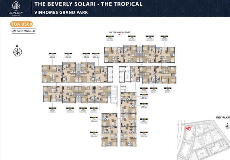Mặt bằng tầng 4 đến tầng 10 Tòa BS9 Beverly Solary