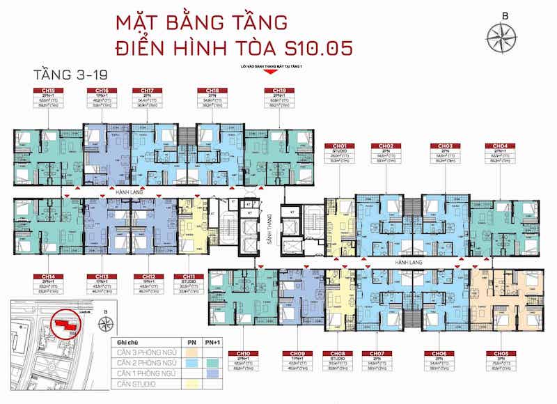 MẶT BẰNG TÒA S10.05 tầng 3 - 19