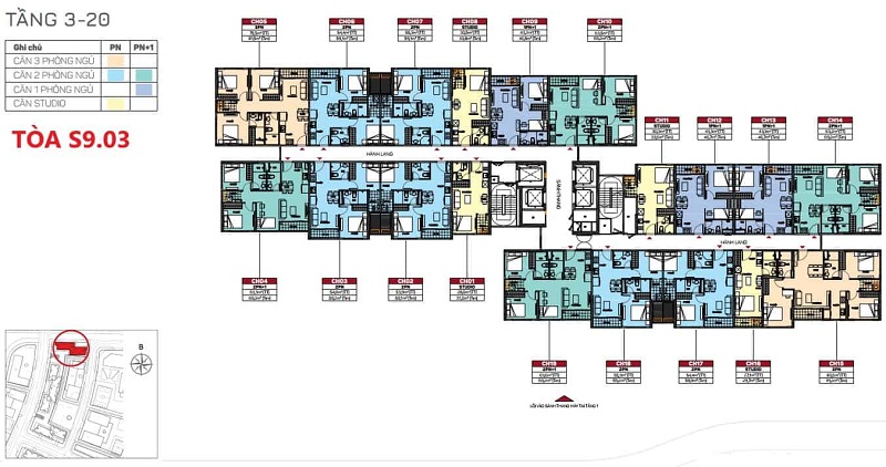 Layout Căn Hộ Tòa S903 – Tầng 2 đến 20